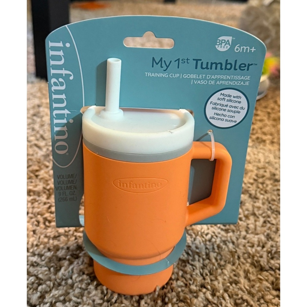 Infantino-My 1st Tumbler-Silicone Training Cup-Orange (NWT)